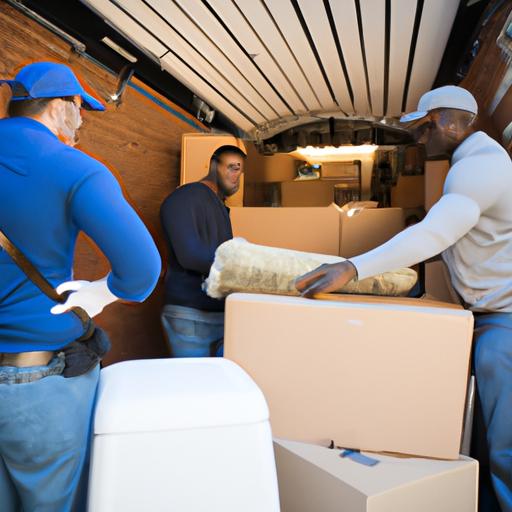 Movers loading boxes into a storage unit in NYC.
